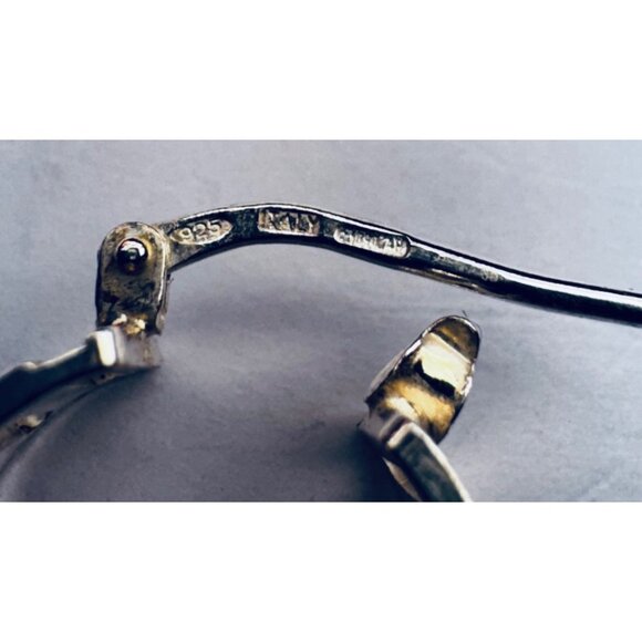 925 Sterling Silver Hoop Earrings Vintage Cutout Design Lightweight Estate Jewel - Picture 10 of 10